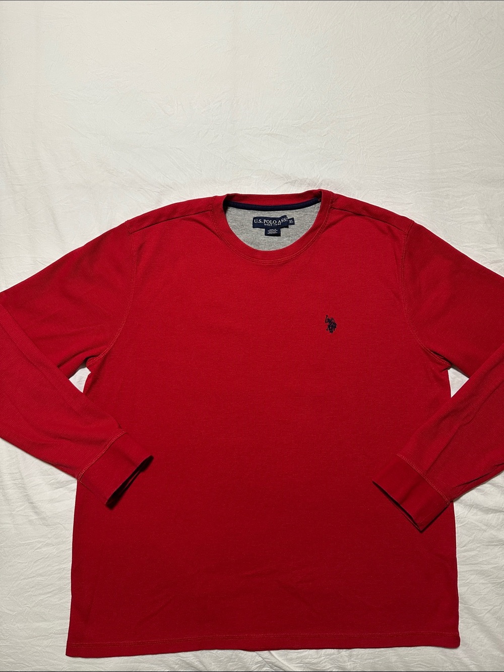 Men’s U.S. Polo Assn. Red Long-Sleeve Crewneck Sweatshirt with Navy Logo XL